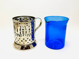 Vintage Avon Royal Sapphire Cobalt Glass and Silver Plate Creamer