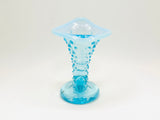 Vintage Blue Opalescent Hobnail Cornucopia Candle Holder or Vase, Fenton Art Glass, USA