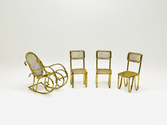 Vintage Brass Mesh Dollhouse Miniature Chairs