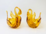 Vintage Art Glass Amber Swans