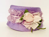 1950’s Purple Pillbox Hat with Ribbon and Pink Rose