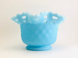 1970’s Fenton Blue Satin Glass Basket Weave Bowl