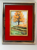 Vintage Plastic Velvet Framed Autumn Textured Print