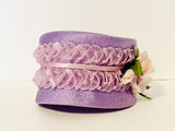 1950’s Purple Pillbox Hat with Ribbon and Pink Rose