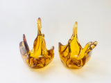 Vintage Art Glass Amber Swans