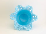 1970’s Fenton Blue Satin Glass Basket Weave Bowl