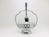 Vintage Glass Sugar Dish with Chrome Handle and Spoon
