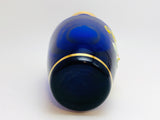 Vintage Bohemian Czech Cobalt Glass Gilt Vase with Enamel Flowers