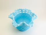 1970’s Fenton Blue Satin Glass Basket Weave Bowl