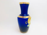 Vintage Bohemian Czech Cobalt Glass Gilt Vase with Enamel Flowers