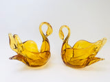 Vintage Art Glass Amber Swans