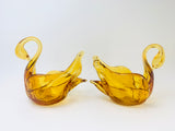 Vintage Art Glass Amber Swans