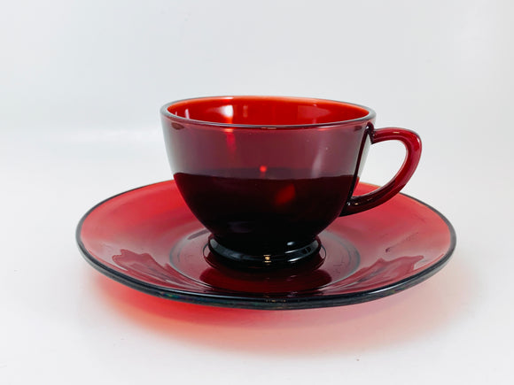 1940’s Anchor Hocking Royal Ruby Glass Tea Cup and Saucer