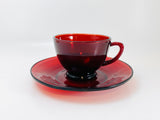 1940’s Anchor Hocking Royal Ruby Glass Tea Cup and Saucer