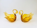 Vintage Art Glass Amber Swans