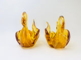 Vintage Art Glass Amber Swans