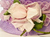 1950’s Purple Pillbox Hat with Ribbon and Pink Rose