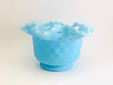 1970’s Fenton Blue Satin Glass Basket Weave Bowl