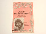 1974 John Denver Back Home Again Sheet Music