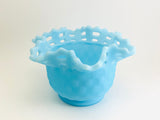 1970’s Fenton Blue Satin Glass Basket Weave Bowl
