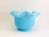 1970’s Fenton Blue Satin Glass Basket Weave Bowl