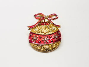 Vintage Enamel Christmas Bauble Brooch Pendant