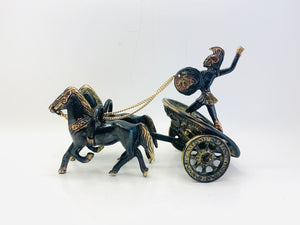 Vintage Antiqued Brass Roman Warrior Chariot with Horses