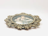 1960’s Italian Ornate Small Oval Brass Framed Silk Print of Anna Murray by Thomas Lawrence