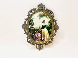 1960’s Italian Ornate Small Oval Brass Framed Print, The Reading by Jean Baptiste Hilaire