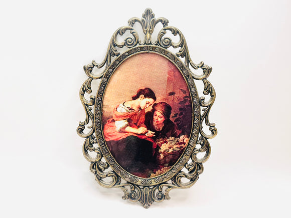 1960’s Small Italian Ornate Metal Framed Bartolome Esteban Murillo ‘The Little Fruit Seller‘ Print