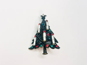 Vintage Enamel Rhinestone Christmas Tree Brooch