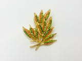 Vintage Rhinestone Rock Chip Leaf Brooch
