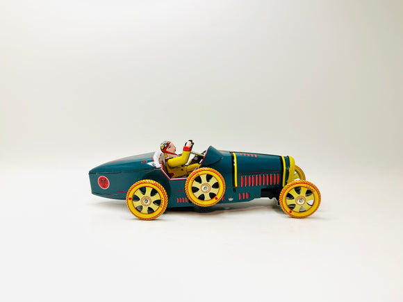 Vintage Bugatti T-35 Racer Wind Up Tin Toy, No Key