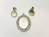 Vintage Petit Point Rose Pendant and Clip On Earrings Set