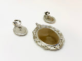 Vintage Petit Point Rose Pendant and Clip On Earrings Set