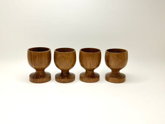 4 Vintage Genuine Teak Egg Cups