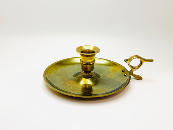 Vintage Brass Candlestick Holder with Finger Loop