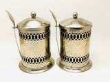 Vintage Silver Plated Tea and Coffee Canisters with Plastic Cobalt Inserts