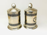 Vintage Silver Plated Tea and Coffee Canisters with Plastic Cobalt Inserts