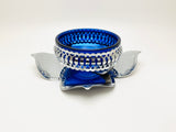 Vintage Cobalt Glass With Flower Base Sugar Dish