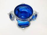 Vintage Cobalt Glass With Flower Base Sugar Dish