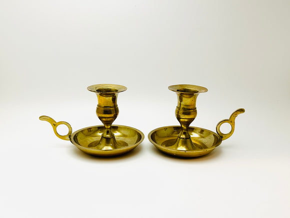 Vintage Brass Candlestick Holders with Finger Loop