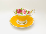 Vintage Royal Albert Yellow and Cabbage Rose Teacup and Saucer