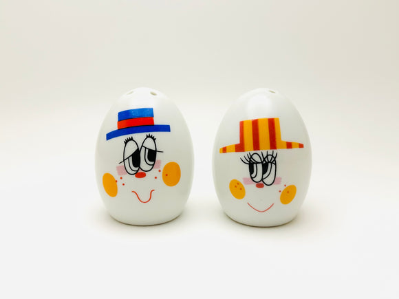 Vintage Egg Shaped Salt and Pepper Shakers With Faces