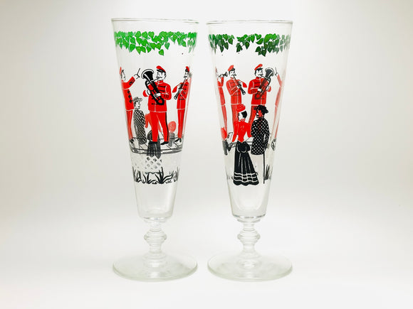 Vintage Libbey’s  Marching Band, Beer Glasses, Stemmed and Footed barware