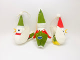 Vintage Elf and Birds Felted and Flocked Christmas Ornaments