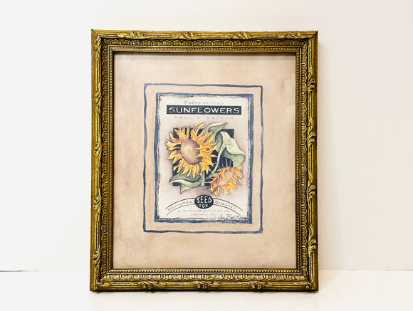 Vintage Sunflower Seeds Packet Print with Faux Wood Frame