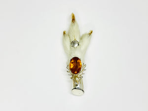 Vintage Scottish Grouse Claw Kilt Pin Brooch Silver tone & Citrine Glass Stone Cabochon