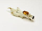 Vintage Scottish Grouse Claw Kilt Pin Brooch Silver tone & Citrine Glass Stone Cabochon