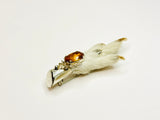 Vintage Scottish Grouse Claw Kilt Pin Brooch Silver tone & Citrine Glass Stone Cabochon